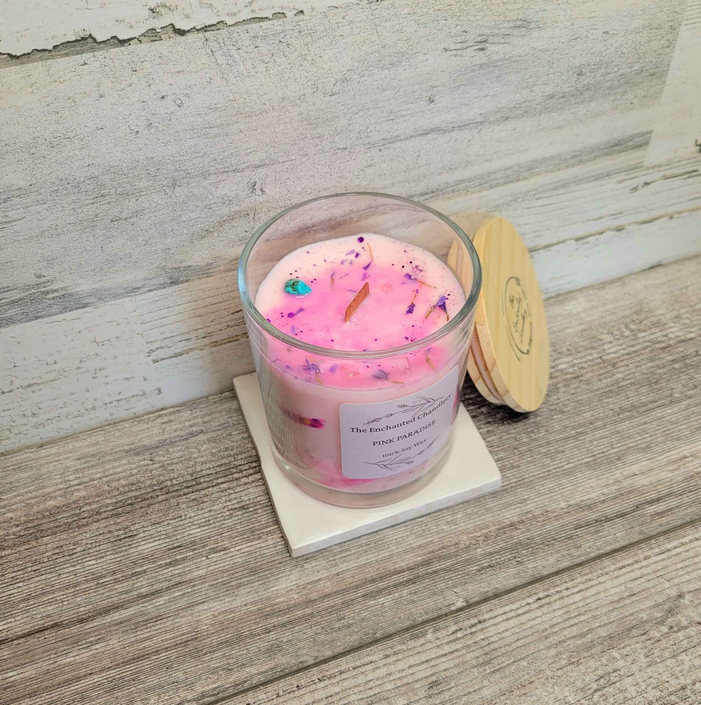 Pink Paradise – Scented Soy Candle | Wooden Wick, Clean-Burning (6 oz)