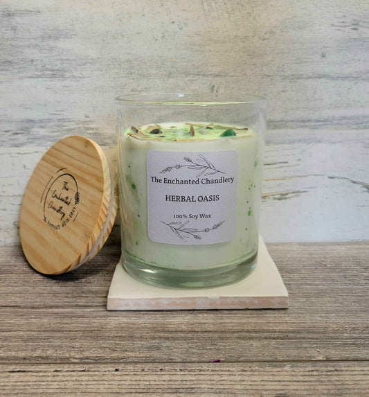 Herbal Oasis – Scented Soy Candle | Wooden Wick, Clean-Burning (6 oz)