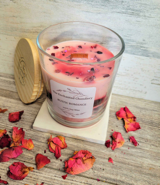 Rustic Romance – Scented Soy Candle | Wooden Wick, Clean-Burning (12 oz)