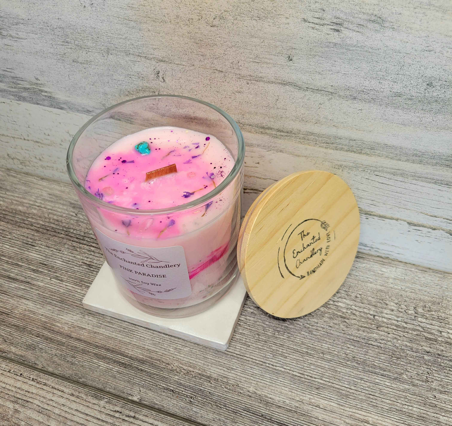 Pink Paradise – Scented Soy Candle | Wooden Wick, Clean-Burning (6 oz)