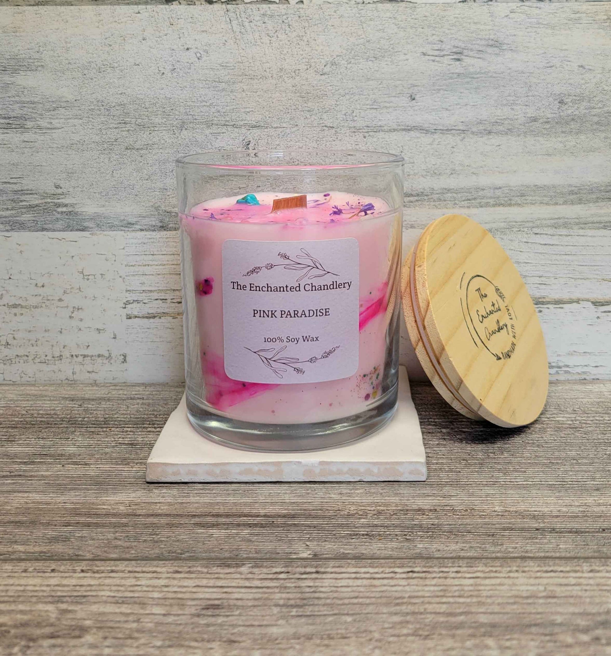 Pink Paradise – Scented Soy Candle | Wooden Wick, Clean-Burning (6 oz)