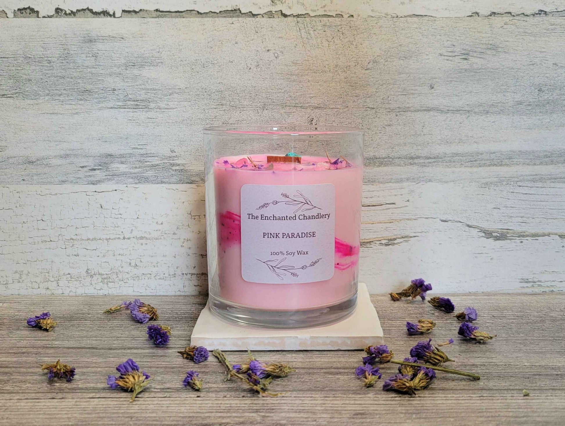 Pink Paradise – Scented Soy Candle | Wooden Wick, Clean-Burning (6 oz)