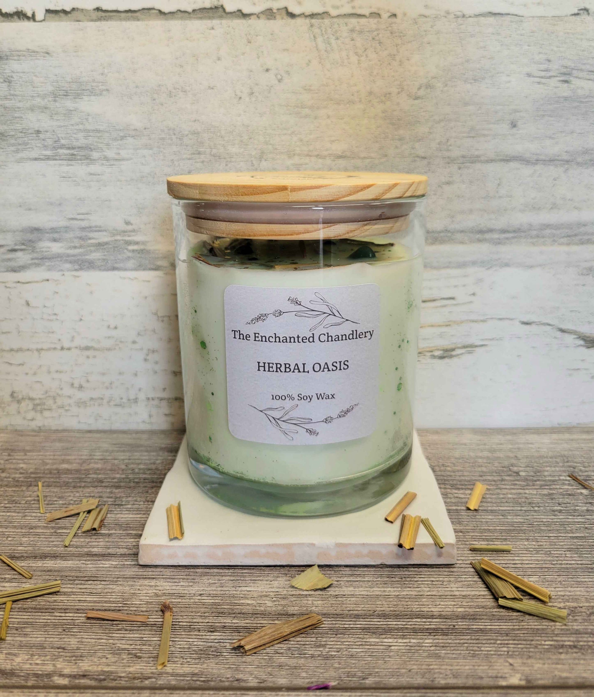 Herbal Oasis – Scented Soy Candle | Wooden Wick, Clean-Burning (6 oz)