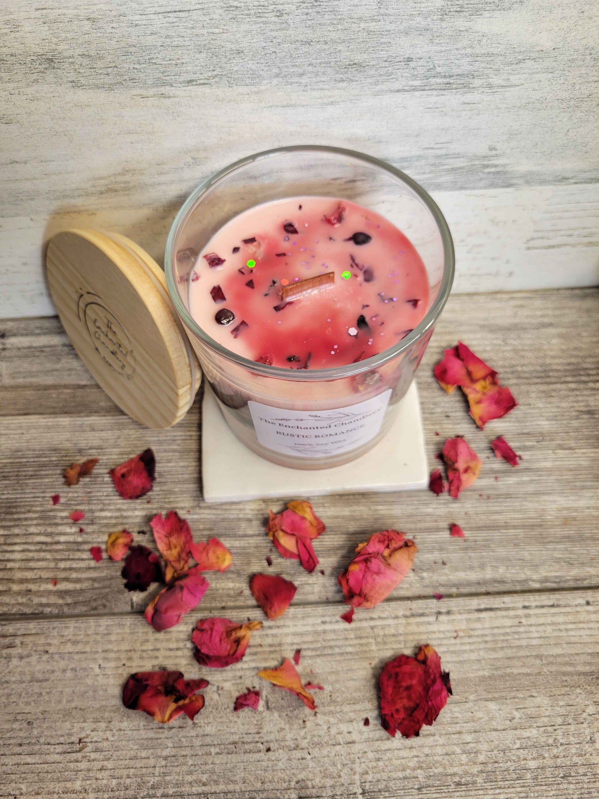 Rustic Romance – Scented Soy Candle | Wooden Wick, Clean-Burning (12 oz)