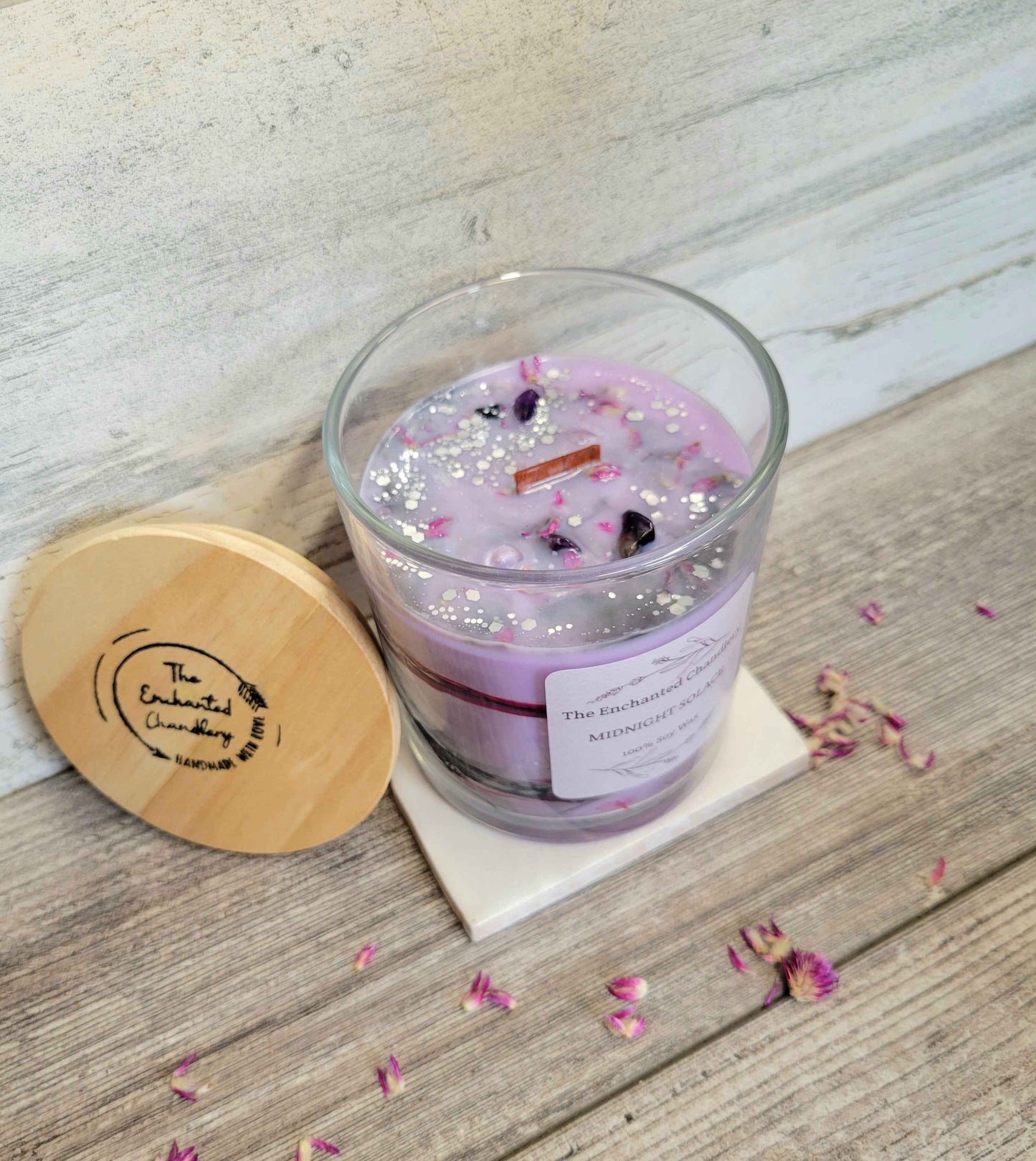 Midnight Solace – Scented Soy Candle | Wooden Wick, Clean-Burning (6 oz)