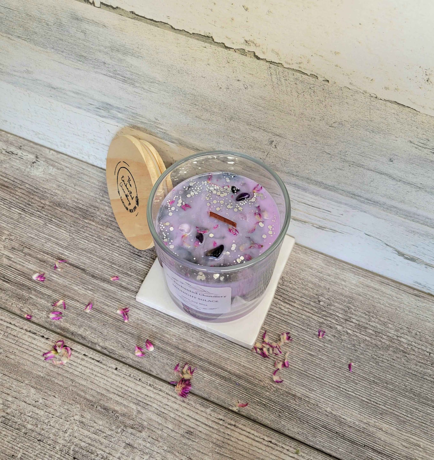 Midnight Solace – Scented Soy Candle | Wooden Wick, Clean-Burning (6 oz)