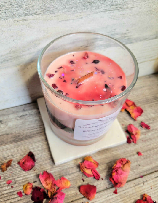 Rustic Romance – Scented Soy Candle | Wooden Wick, Clean-Burning (12 oz)