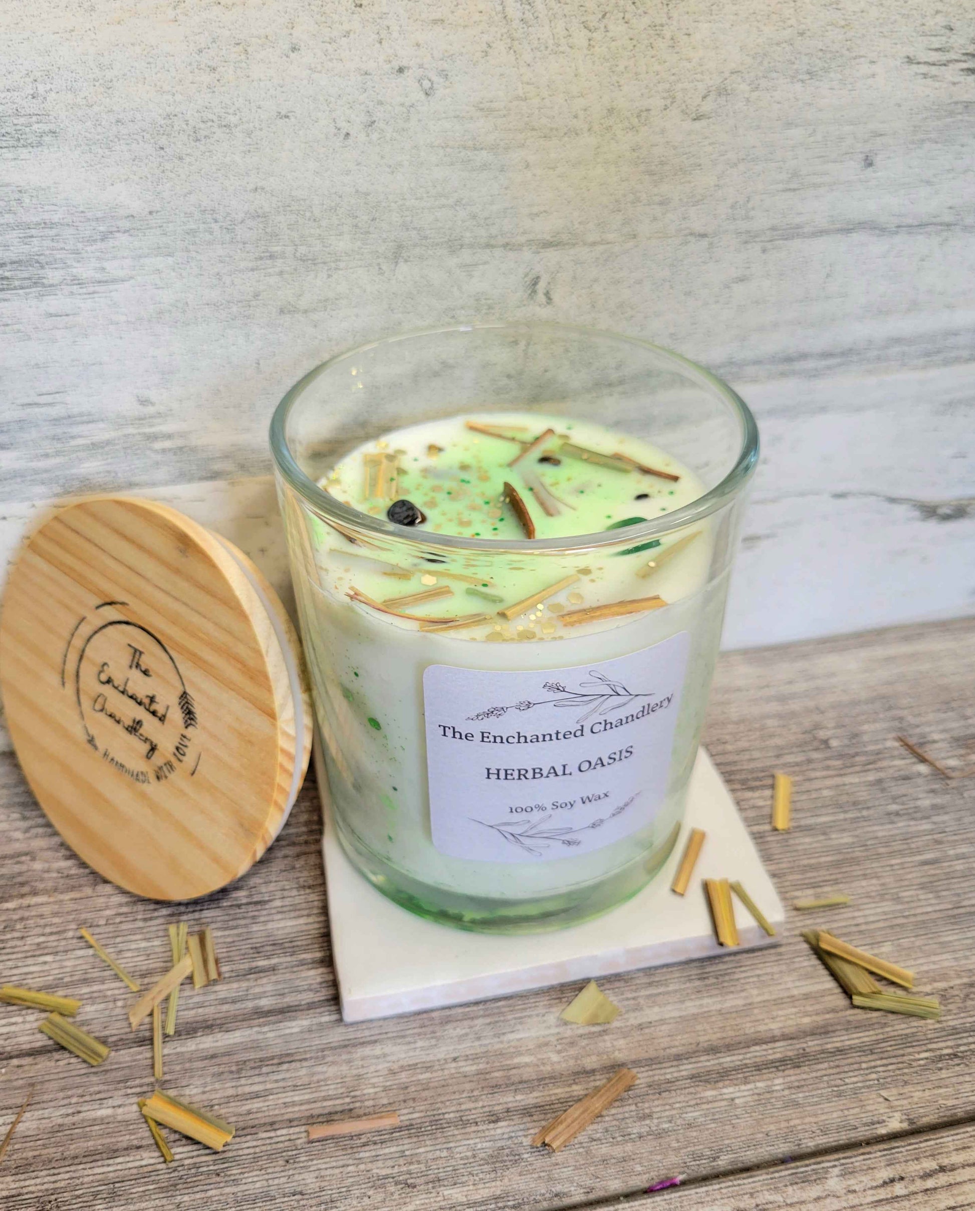 Herbal Oasis – Scented Soy Candle | Wooden Wick, Clean-Burning (6 oz)