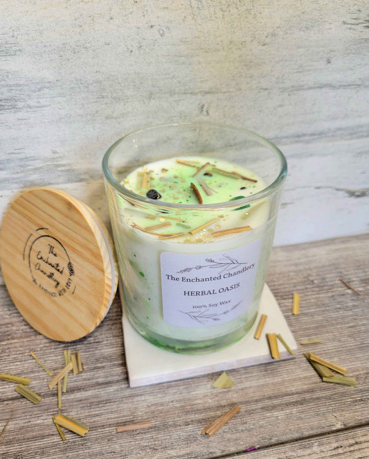 Herbal Oasis – Scented Soy Candle | Wooden Wick, Clean-Burning (6 oz)