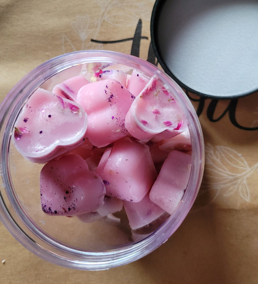 Heart Shaped Soy Melts- 3oz Plastic Jar, Highly Scented, Herbal Infused