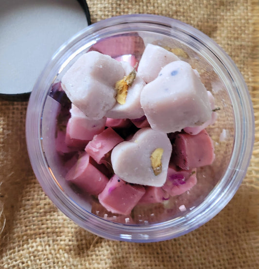 Heart Shaped Soy Melts- 3oz Plastic Jar, Highly Scented, Herbal Infused